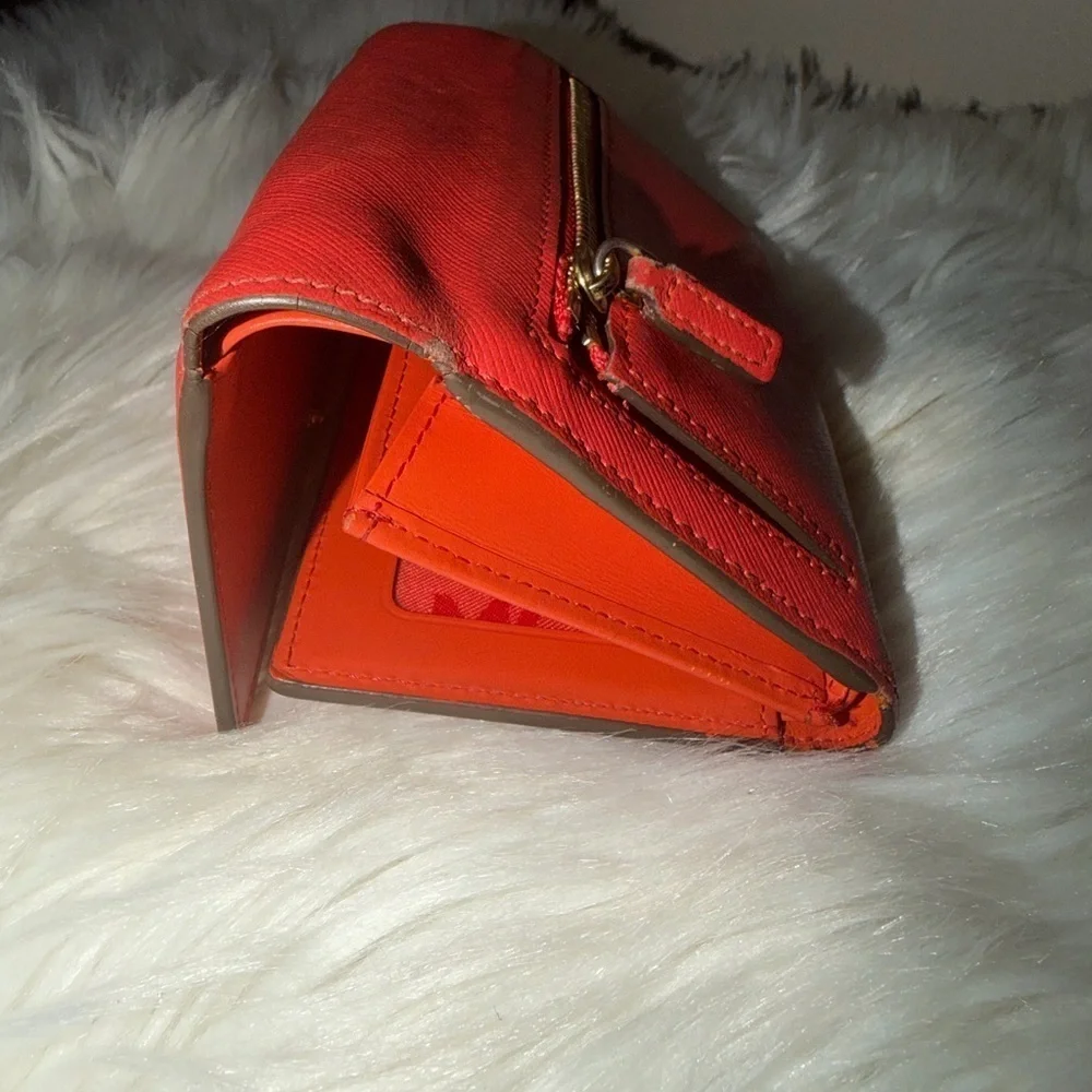 MCM Red Saffiano Leather Bifold Wallet – Gold Logo Pristine RARE